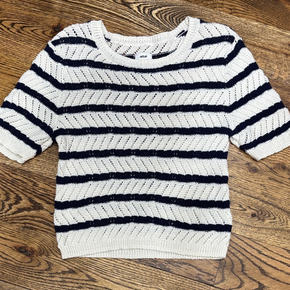 Aerie Navy and Cream Striped Sweater